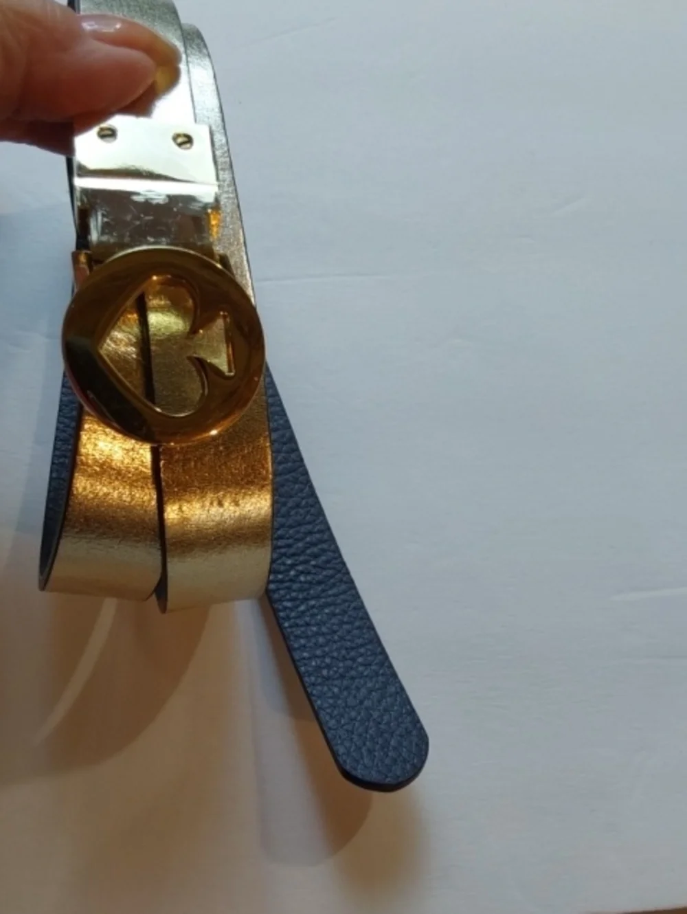 Kate Spade|Gold Metallic/Navy Reversible Women’s Thin Belt Gold Spade Buckle OS